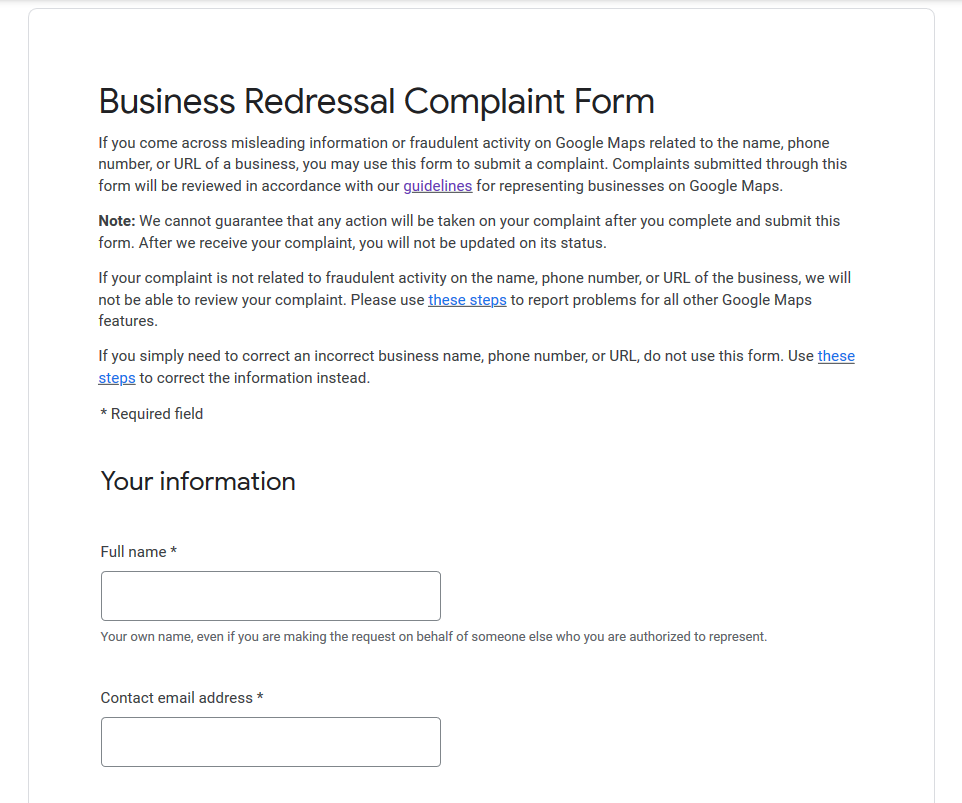Google Redressal Complaint Form